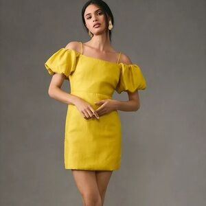 Anthropologie “Let me be slim off the shoulder puff sleeve dress”